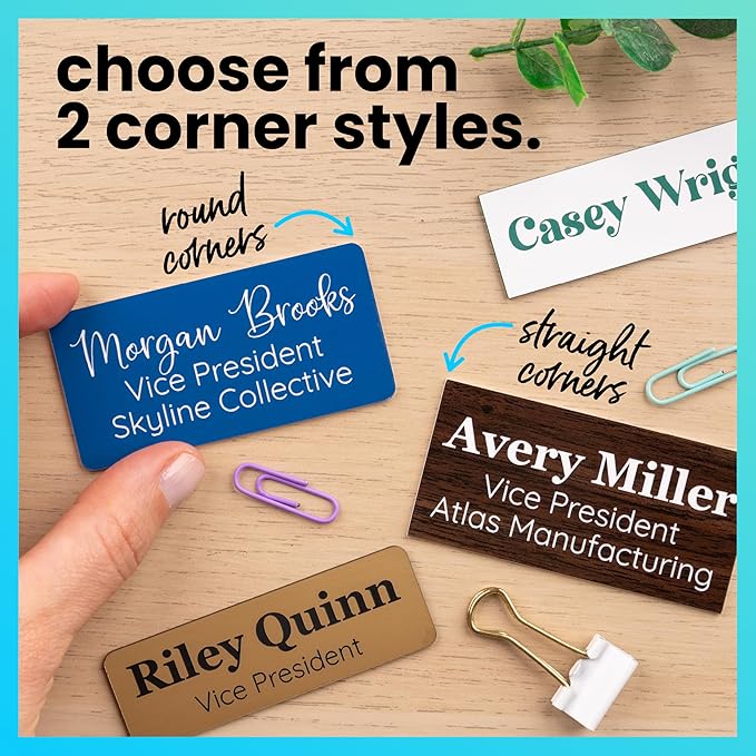 ExcelMark Custom Name Tag - Engraved Name Badge with Pin or Magnetic Backing, 16 Colors, 6 Fonts, and 2 Sizes to Choose from (White w/Pine Green Letters, 1"x 3")