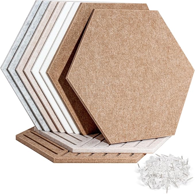 15'' Large Hexagon Cork-Bulletin Board Tiles Adhesive Frameless 10 Pack 15 x 13 inch Hex Pin Corkboard Prayer Vision Cork Board for Office-Wall Decor, Hexagonal Tack Pinboard with 30 Push Pins