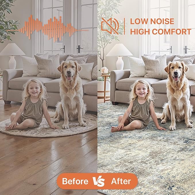 GENIMO Washable Area Rugs for Living Room, 10x12 Modern Non Slip Rugs, Low Pile Lightweight Soft Print Rug for Bedroom, Dining Room, Home Office, Blue Grey Beige