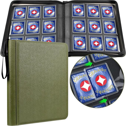 GEAoffice Side Loading 9 Pockets Top Loader Binder Holds 324 Cards, Waterproof PU Leather Trading Card Binder for Toploader, Card Collection Album Folder for MTG, TCG, Sports Cards, Green