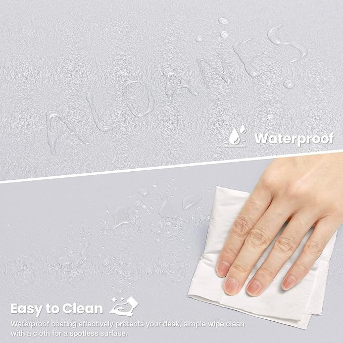 ALOANES Silvery Waterproof Desk Mat, Large Mouse Pad with Extended Mouse Mat, with Anti Slip Base, Stitched Edge, Grain Jacquard Surface, Perfect for Gamer, Office & Home, 11.81''x31.50''x0.12''