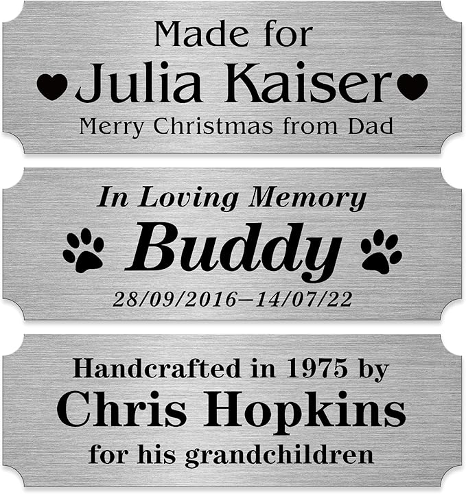 Personalized Name Plates, Silver Engraved Plaque, Stainless Steel Trophy Plates Engraved, Custom Name Plate with Adhesive Backing or Screws, 6" W x 2" H