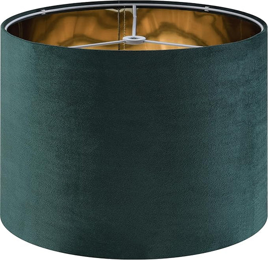 Green Velvet Lampshades Set of 1 Large Drum Lamp Shade 16" Top x 16" Bottom x 12" High (Spider) Modern Lamp Shade - Ideal for Table & Floor Lamps - Lampshades Replacement - By GO&SO