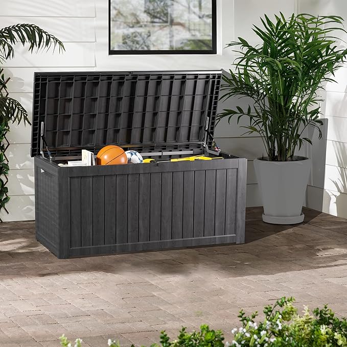 Yardgrace Heavy-Duty 270 Gallon Waterproof Deck Storage Box, Outdoor Storage for Garden & Patio, Lockable Resin Storage Chest for Pool Accessories, UV-Resistant, Onyx Black