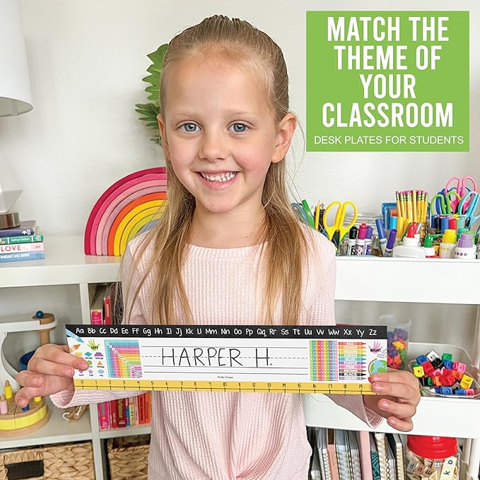 Desk Name Tags for Classroom -25 Student Name Plates for Classroom Kindergarten, Preschool, 1st, 2nd & 3rd Grade, 13x3 Teacher Nameplates for Student Desks, Colorful Nametags