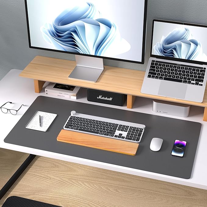 Leather Desk Pad Protector,Mouse Pad,Office Desk Mat, Non-Slip PU Leather Desk Blotter,Laptop Desk Pad,Waterproof Desk Writing Pad for Office and Home (Gray,31.5" x 15.7")