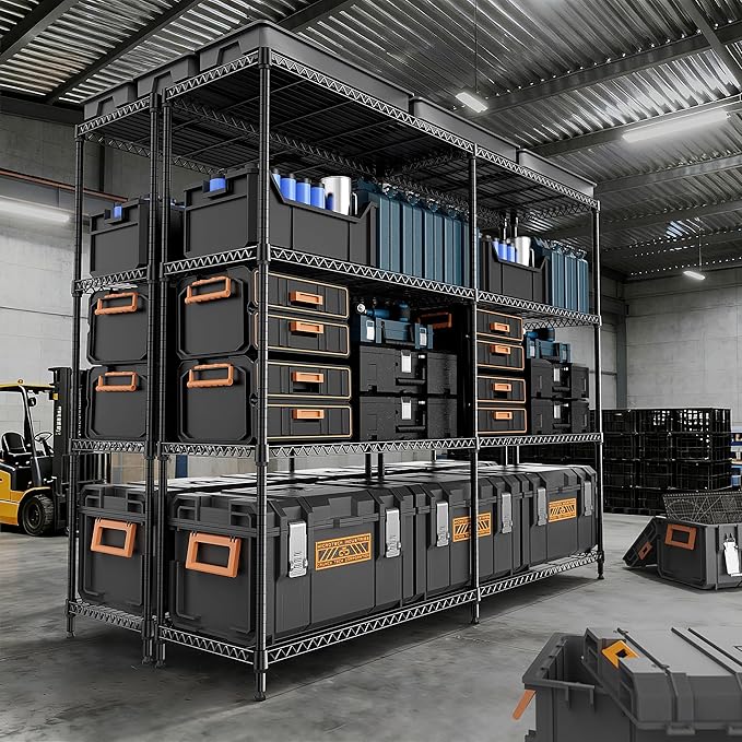 M MZG 4 Tiers Storage Shelves Load 1200LBS, Metal Shelving Wire Metal Shelving Unit Shelves for Storage Adjustable Garage Shelving for Pantry Kitchen Garage Black 15.8" D x 33.5" W x 59.5" H