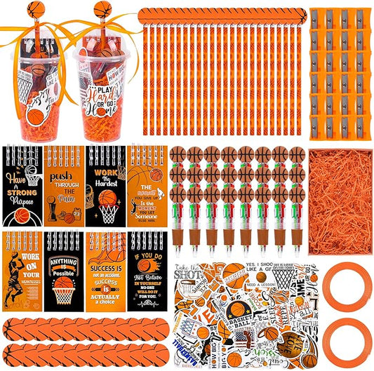 LiYiQ 247 Pcs Basketball Party Supplies Return Gifts for Party, Student Stationery Gifts from Teacher Rewards Prizes, Pencil Erasers Notebooks Stickers for Basketball Classroom Birthday