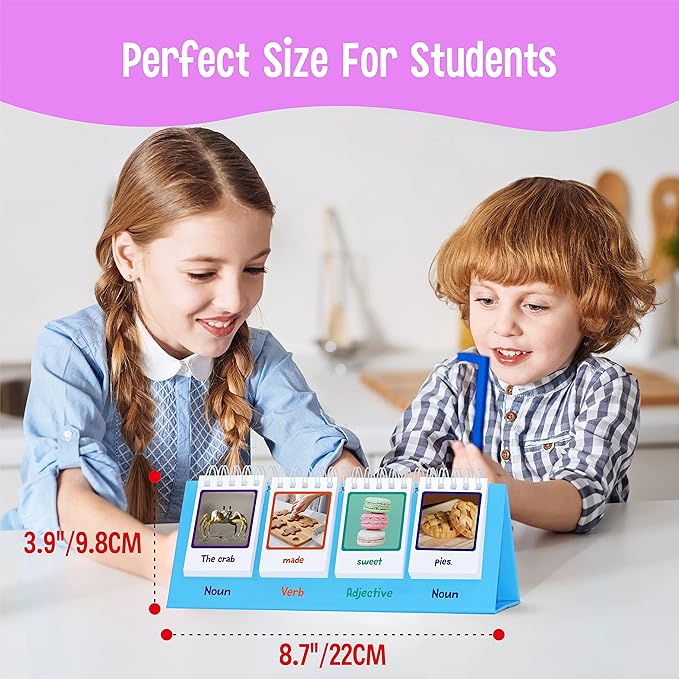 Sentence Flip Charts, 80 Double Sided Cards in Noun/Verb/Adjective/Preposition 40 New Sentence Building Freestanding Flip Chart Educational Learning Tool for School Supplies