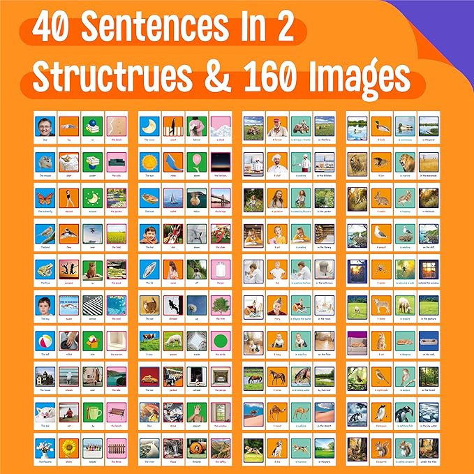 Sentence Flip Charts, 80 Double Sided Cards 40 Sentences, Learn Parts of Speech Who/What/Where Sentence Building Freestanding Flip Chart Educational Tool for Preschool Kindergarten 1st 2nd Grade