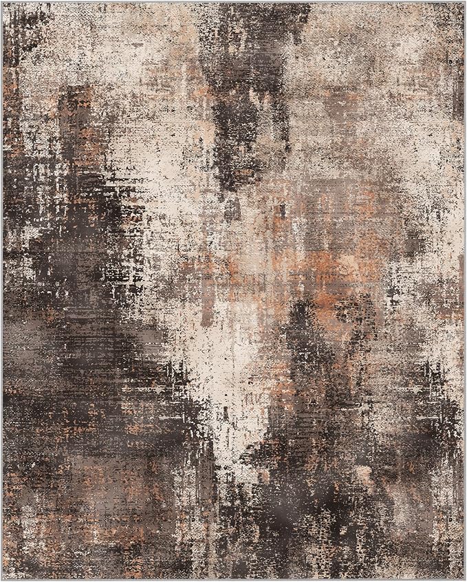 GENIMO Washable Area Rugs for Living Room, 10x12 Vintage Non Slip Rugs, Low Pile Lightweight Soft Print Rug for Bedroom, Dining Room, Home Office, Brown Orange