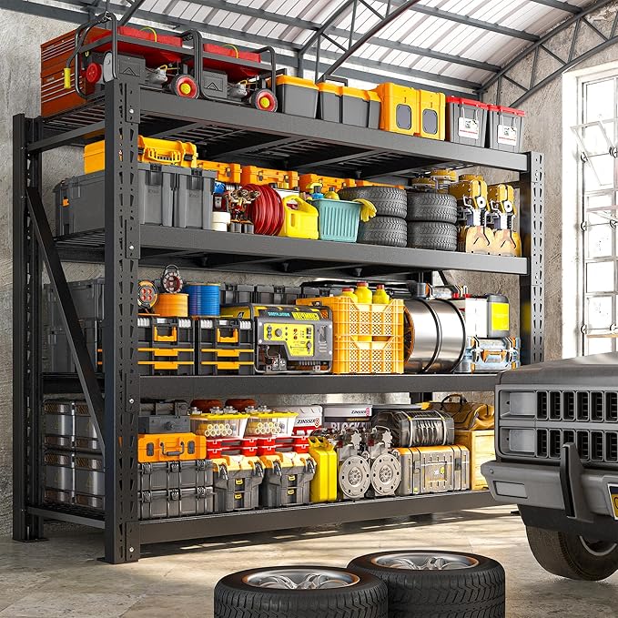 Bepatio 11000LBS Industrial Garage Shelving Heavy Duty, 4-Tier Adjustable Storage Shelves Metal Shelving, Industrial Shelving for Basement Warehouse Commercial Garage Shop, 72" H× 60" W × 24" D, Black
