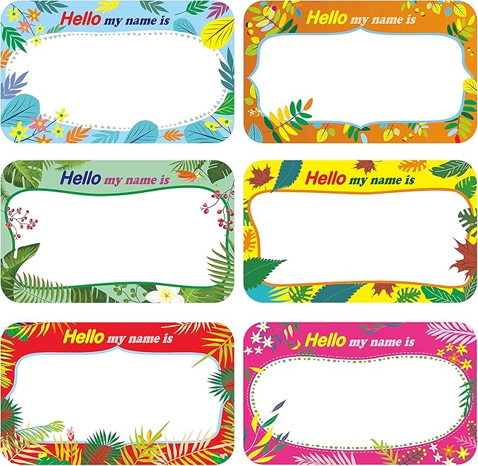 300 Pcs Name Tag Label Sticker in 6 Designs with Perforated Line for School Office Home (3.5"x2.2" Each) …
