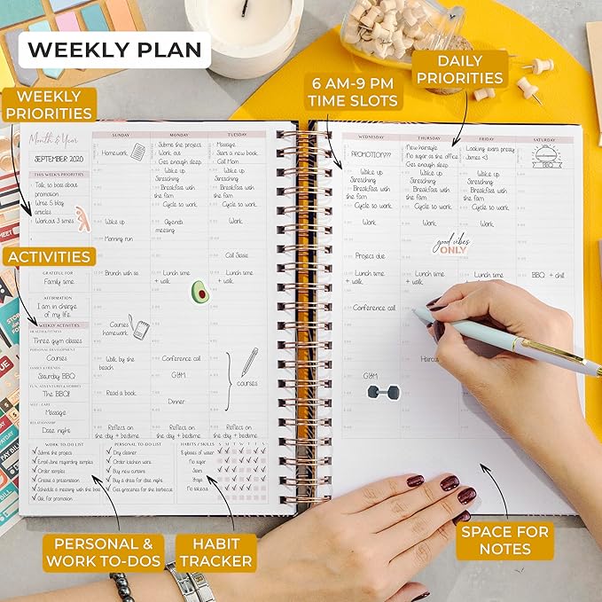 PLANBERRY Large Hourly Schedule Planner Premium – Undated Organizer for Productivity, Time Management & Budget, 8x10.4″ (Royal Blue)