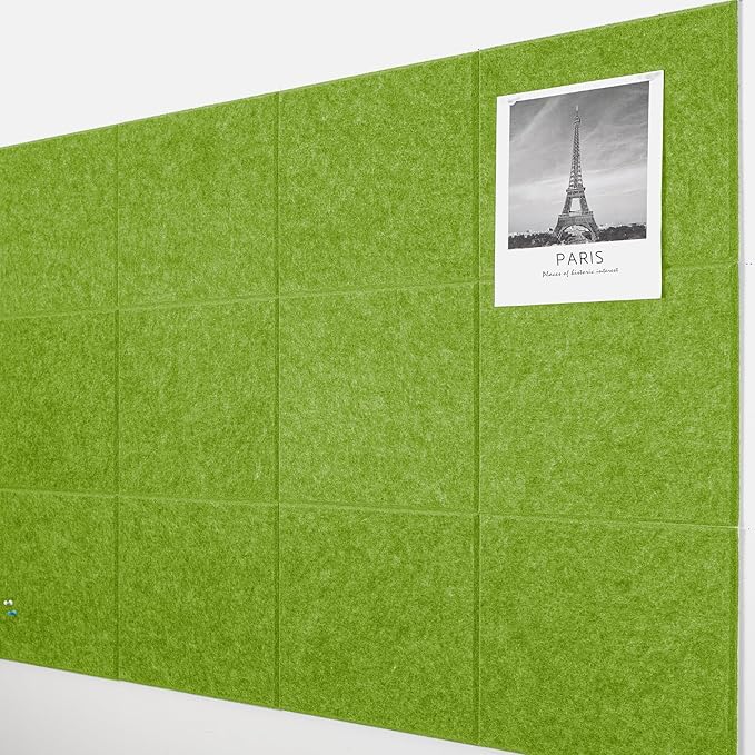 AKTOP Cork Board Bulletin Board 47"x35", 12 Pack Removable Felt Cork Board Tiles for Wall, Large Corkboard Notice Pin Board for Office, School & Home, 48 Safe Adhesive Tabs, 20 Push Pins, Grass Green