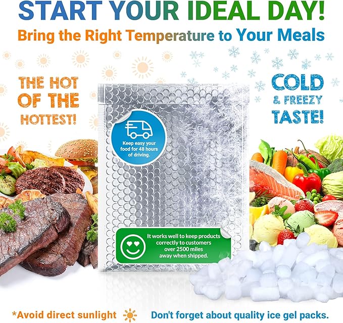 Amiff Silver Thermal Bubble Mailer, 8 x 11 Inches. 10 Pack Metallic Bubble Mailers. Self-Seal Insulated Mailers for Cold Shipping. Padded Envelopes Waterproof. Thermal Bag for Food, Cosmetics