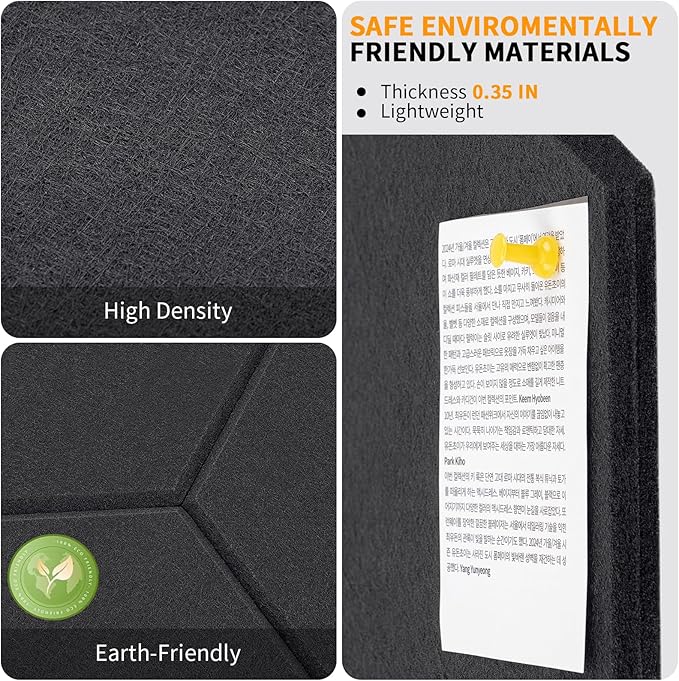 12'' Large Hexagon Cork-Bulletin Boards for Walls, Self-Adhesive Modern Corkboard, Frameless Felt Pinboard, Prayer-Vision Pin Board for Office, Pack of 8 Hex Cork Tiles with 30 Pushpins