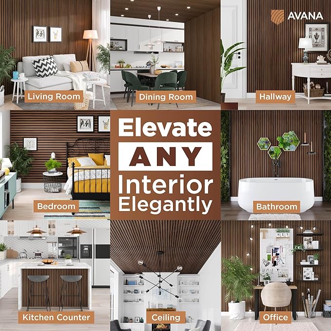 Avana Acoustic Wood Wall Panels – 94.4 X 12.6 Inch Walnut Acoustic Panels 1 PC – Wall Panels For Interior Wall Decor For Homes, Offices, Studios – Sturdy And Durable Wood Panels For Wall