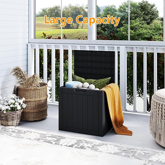 Yardgrace 35 Gallon Outdoor Storage Box Waterproof, Resin Deck Boxes with Lockable Lid & UV-Resistant for Patio, Pool, Garden Furniture Cushions & Accessories, Black