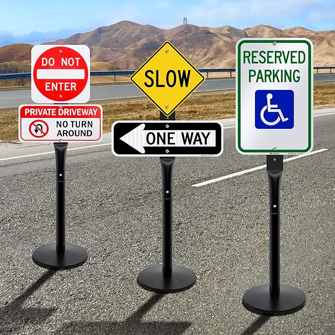 VAIIGO Heavy Duty Parking Sign Base Cast Iron 48" Parking Sign Post, Heavy Duty Cast Iron Sign Holder Base, Movable Sign Stand Suitable for Hanging Warning, Notice, Guiding Sign Display Stand (Black)