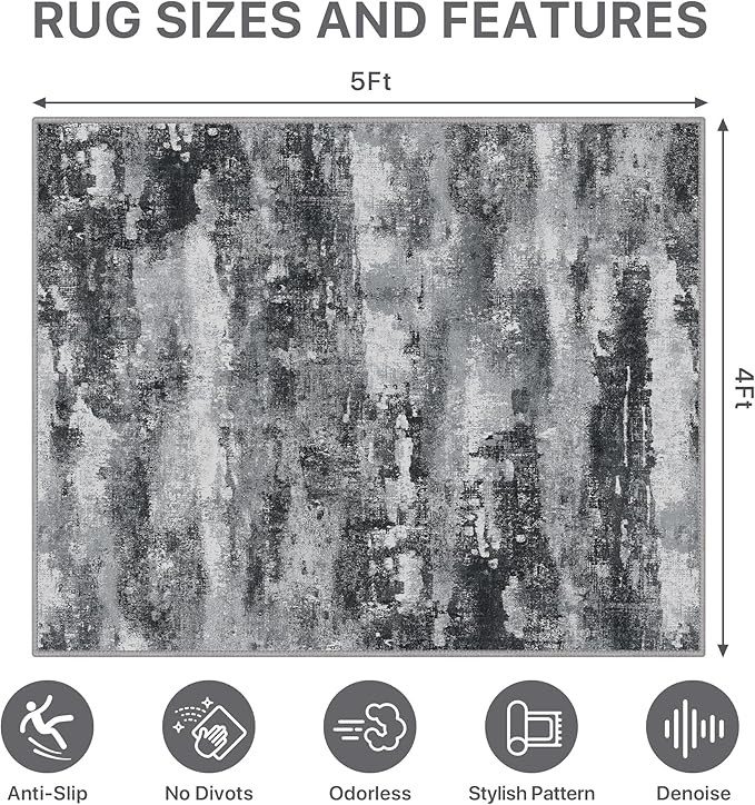 Office Chair Mat for Hardwood Tile Floor, Abstract 48"X 60" Desk Mats for Office Chair on Rolling Chairs Carpet, Desk Anti-Slip 1/5" Thick Rug for Computer Chair, Thin Low-Pile Floor Mat, Dark