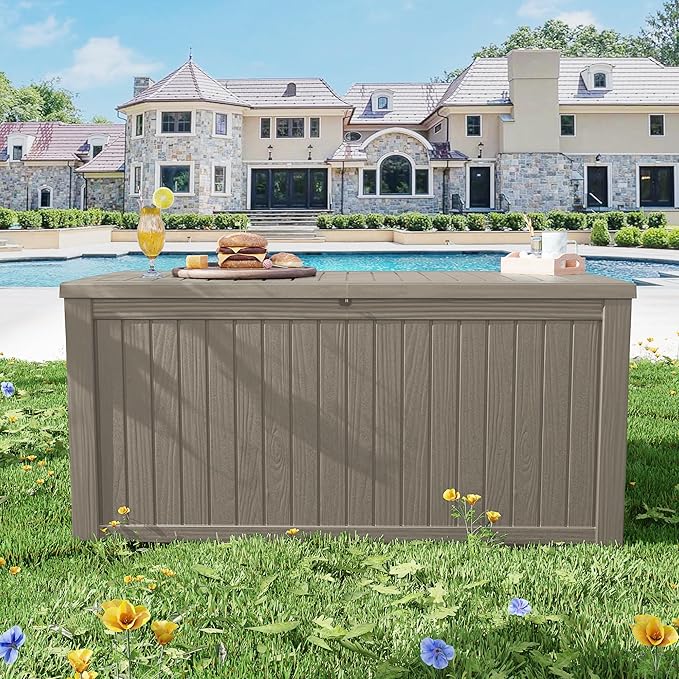 EasyUp 200 Gallon Deck Boxes Resin Large Storage Bins with Lids, Outside Storage Box & Deck Boxes Outdoor Waterproof for Outdoor Use
