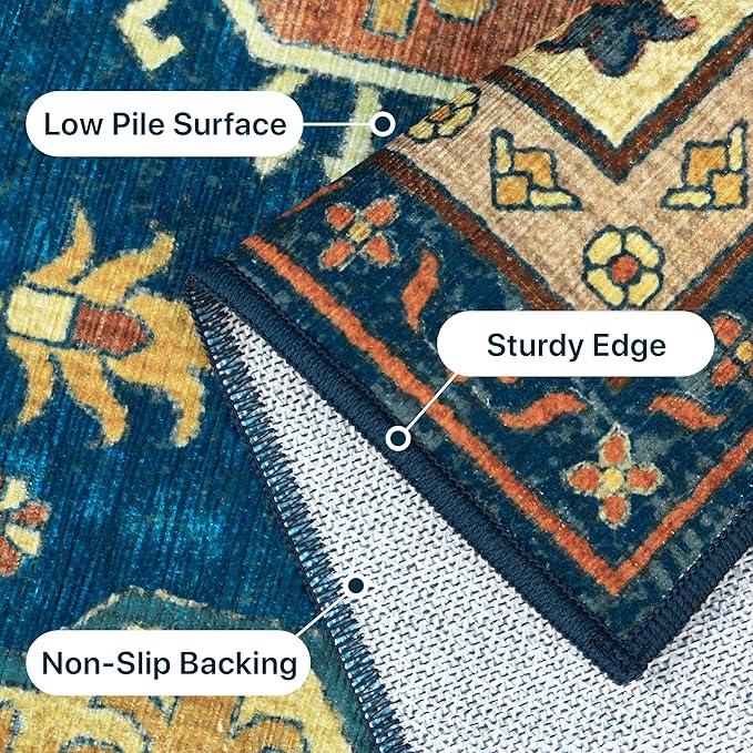 GENIMO Machine Washable 8x10 Area Rugs for Living Room, Non Slip Vintage Rugs, Low Pile Lightweight Chenille Print Rug for Bedroom, Dining Room, Home Office, Black Yellow