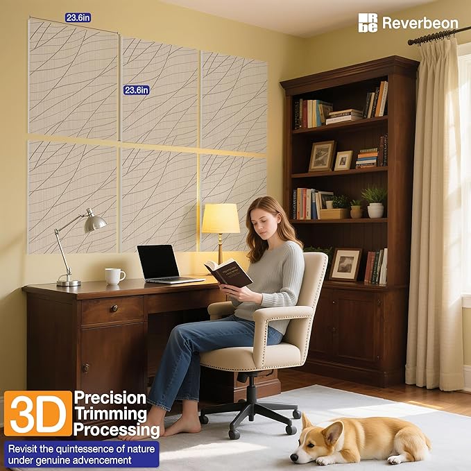 Reverbeon 6 PCS Acoustic Panels, 23.6x23.6 Inch Sound Absorbing Panels, Decorative Acoustic Wall Panels for Recording and Home Studio, Office with Double-Sided Adhesive Tape