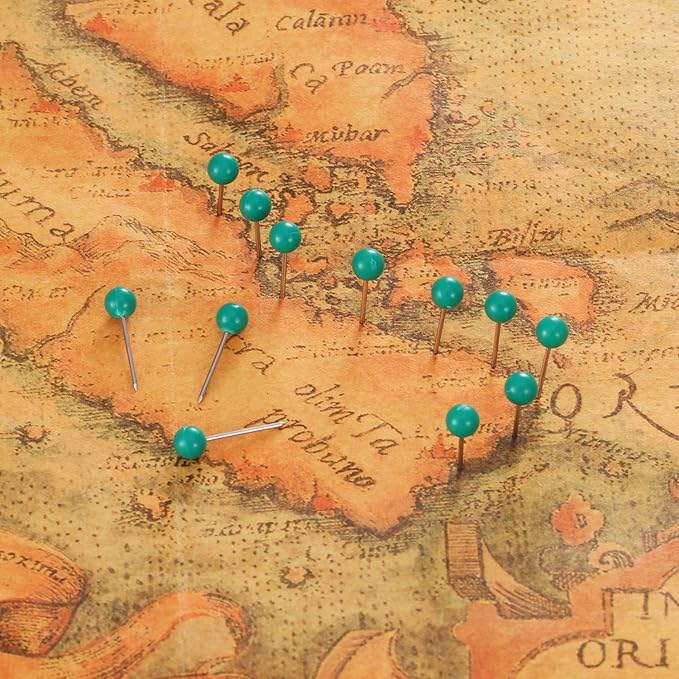 WILLBOND 500 Pack Map Push Pins Map Tacks Small Round Head Push Pins Thumb Tacks for Travel Picture Photo Bulletin Board Wall DIY Craft School Office Home(Green,1/8 Inch)