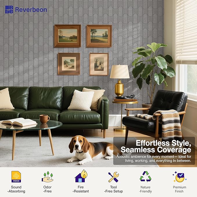 Reverbeon 6 PCS Acoustic Panels, 23.6x23.6 Inch Sound Absorbing Panels, Decorative Acoustic Wall Panels for Recording and Home Studio, Office with Double-Sided Adhesive Tape
