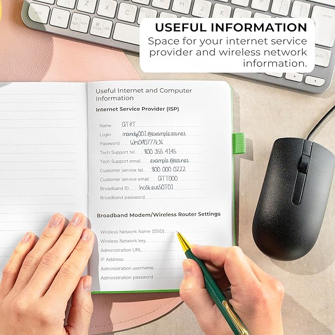 Clever Fox Password Book with alphabetical tabs. Internet Address Organizer Logbook. Medium Password Keeper for Website Logins (Green)