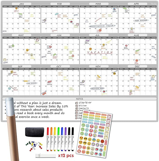 Large Dry Erase Wall Calendar - 48"x60" 2026 Undated Yearly Wall Calendar for Home, Office, School Projects - Jumbo Erasable and Reusable Laminated Yearly Planning Board