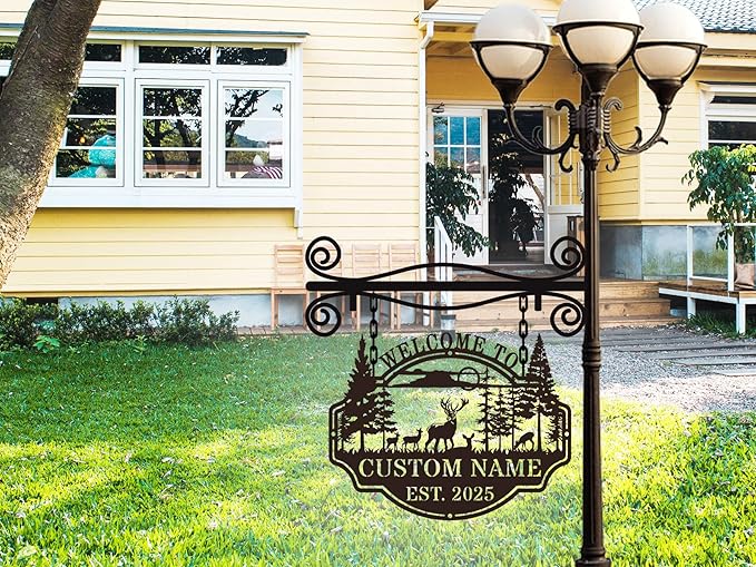 Personalized Deer Hunting Metal Cabin Sign Custom Outdoor Hunting Decor Family Name Sign Rustic Cabin Wall Art Hunting Lodge Decor Deer Hunter Gift Custom Hunting Room Decor Outdoor Metal Wall Signs