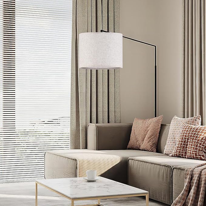 GO&SO Natural Linen Medium Drum Lamp Shades 13" Top x 13" Bottom x 10" High (Spider) Modern Beige Gray Lampshade for Table Lamps Bedside Lamps -Assembly Required - By GO&SO
