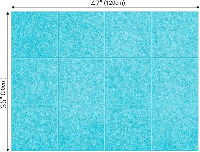 AKTOP Cork Board Bulletin Board 47"x35", 12 Pack Removable Felt Cork Board Tiles for Wall, Large Corkboard Notice Pin Board for Office, School & Home, 48 Safe Adhesive Tabs, 20 Push Pins, Baby Blue