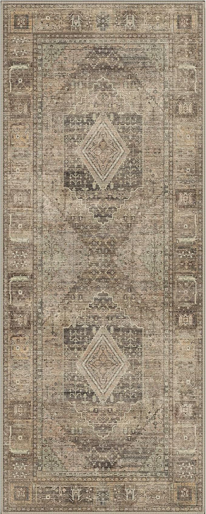 GENIMO Runner Rug 2x5 Non Slip Machine Washable Hallway Runner Vintage Rug, Low Pile Lightweight Rugs for Entryway, Hallway, Kitchen and Corridor, Chestnut Brown