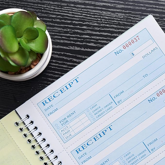 Money Rent Receipt Book,7.9x11.22 Inches 3 Part Carbonless,Receipt Book with Carbon Copies,Cash Receipt Book,100 Sets per Book