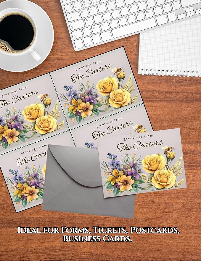 Limited Papers (TM) 8.5x11 Perforated Paper, 20/50 Pound 75 GSM, Variety of Perforation Sizes and Colors, for Forms, Tickets, Postcards, Business Cards. (Cherry, 4 up – 1 Hor. & 1 Ver.)