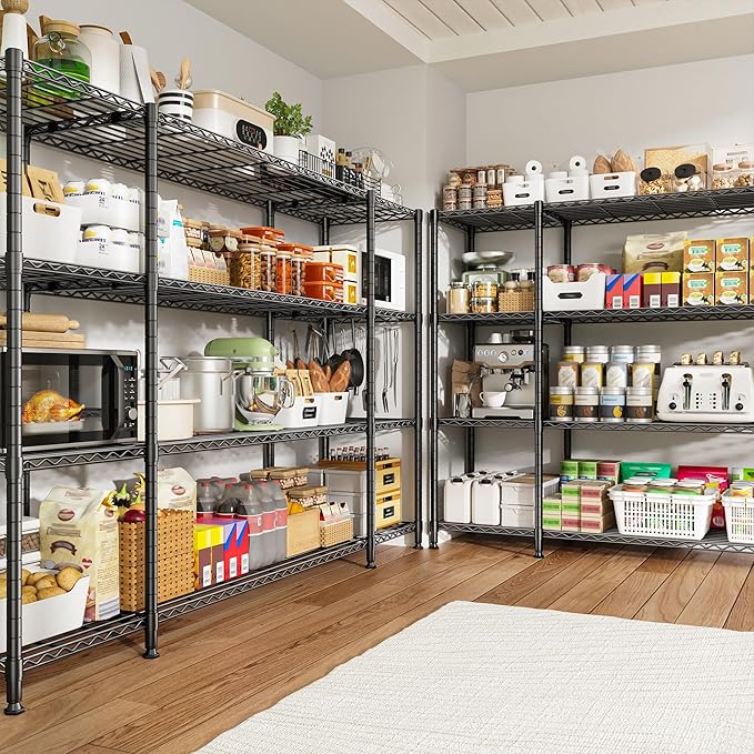REIBII 78.4" W Storage Shelves 1500LBS, Metal Shelving Unit Wire Shelving for Garage Storage Rack, Adjustable Metal Shelf for Pantry Commercial Kitchen Garage Shelves, 78.4" W x 11.8''D x 59''H
