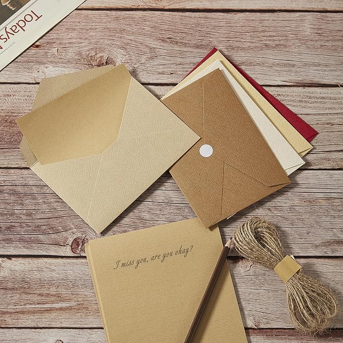 20 Pack-Best Paper and Heavyweight Envelopes Set 6.30'' X 4.33'' with Jute Rope for Office, Wedding Gift Cards, Invitations, Graduation, Baby Shower, Parties and Diy cards (Multicolor-20pack)