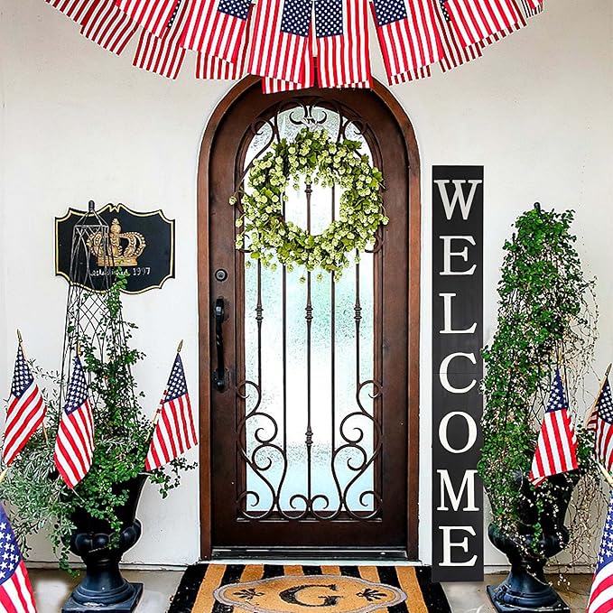 Tall Outdoor Welcome Sign for Front Door, 6ft Black ,Rustic Tall Welcome Sign for Front porch decor, Farmhouse Welcome Porch Sign Wood Vertical Decor, Fall porch decor for The Home