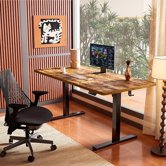 ErGear Electric Standing Desk, 44 x 24 Inches Height Adjustable Stand up Desk, Sit Stand Home Office Desk, with Two-Piece Desktop (Vintage Brown)