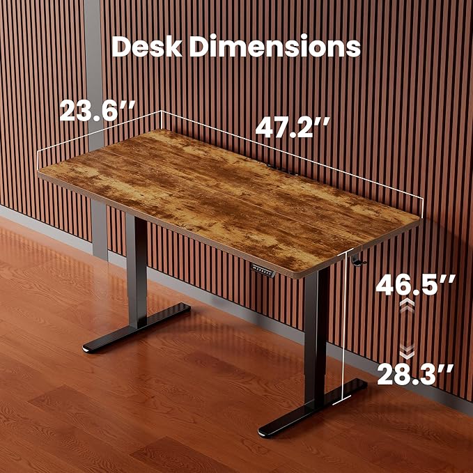 ErGear Height Adjustable Electric Standing Desk, 48 x 24 Inches Sit Stand up Desk, Memory Computer Home Office Desk with Two-Piece Desktop (Vintage Brown)