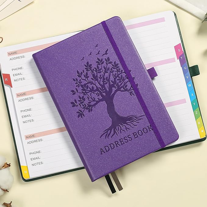 ZXHQ Address Book with Colorful Alphabetical Tabs (8.4" x 5.8") - Address Books for Seniors Hardcover Telephone and Contact Organizer, with Space for Important Website Passwords - Purple