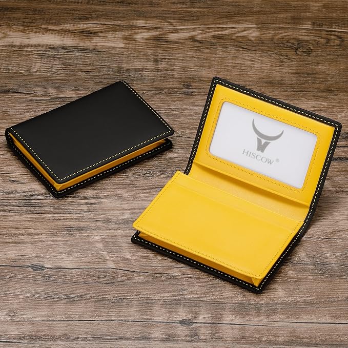 Leather Business Card Case Holder for Men & Women, Italian Calfskin