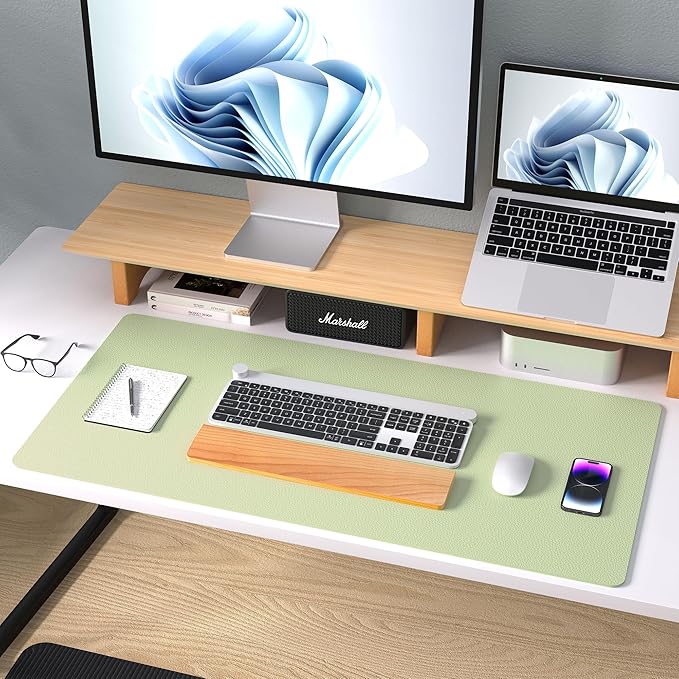 Aothia Leather Desk Pad Protector, Large Mouse Pad, Office Desk Mat, Non-Slip PU Leather Desk Blotter, Laptop Desk Pad, Waterproof Desk Writing Pad for Office and Home (Grass Green, 23.6" x 13.7")
