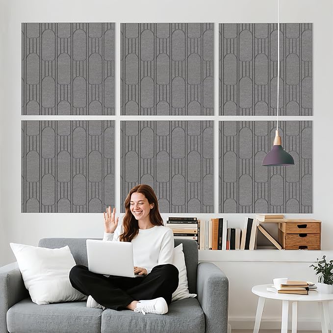 Reverbeon 6 PCS Acoustic Panels, 23.6x23.6 Inch Sound Absorbing Panels, Decorative Acoustic Wall Panels for Recording and Home Studio, Office with Double-Sided Adhesive Tape