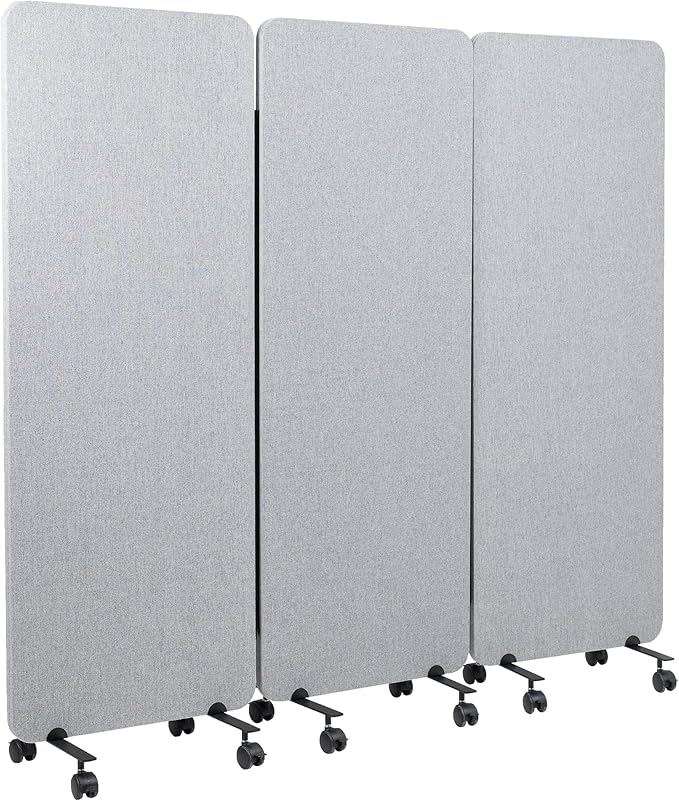 VIVO Freestanding 72 x 66 inch Privacy Panel, Mobile Cubicle Divider, x3 24 inch Wall Partitions, Gray, PP-3-T072G-M
