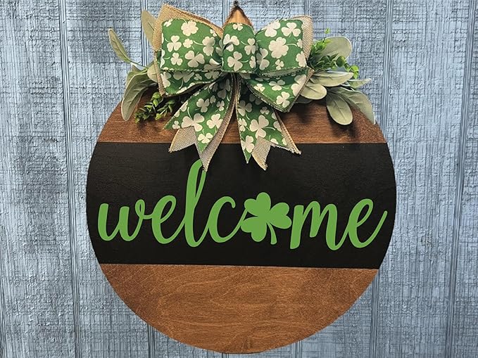 Wood front door sign Wood sign Home decor Welcome sign Sign for front door House warming gift Wedding gift (Saint Patrick's-UV020(A41) S003, 15" Width)