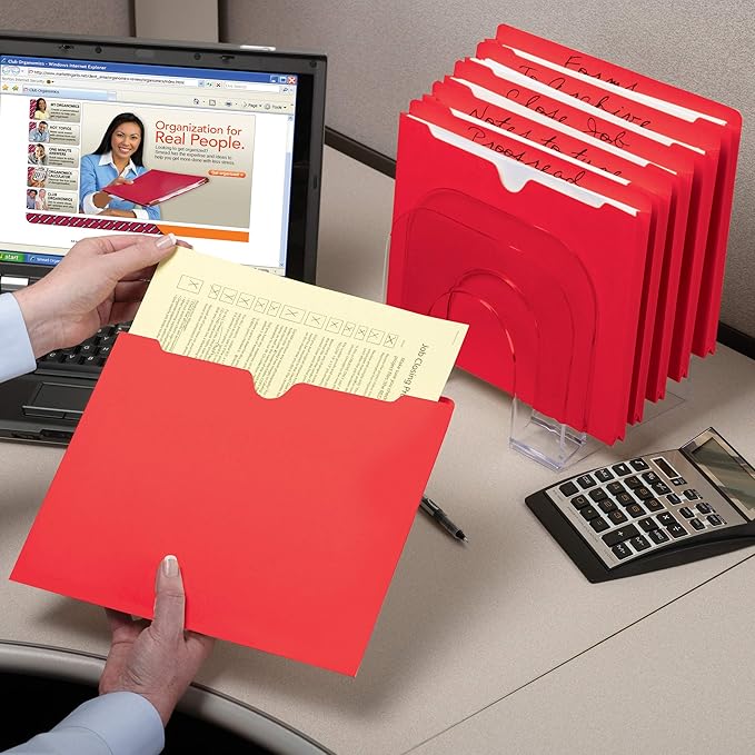 Smead File Jacket, Reinforced Straight-Cut Tab, Flat-No Expansion, Letter Size, Red, 100 per Box (75509)